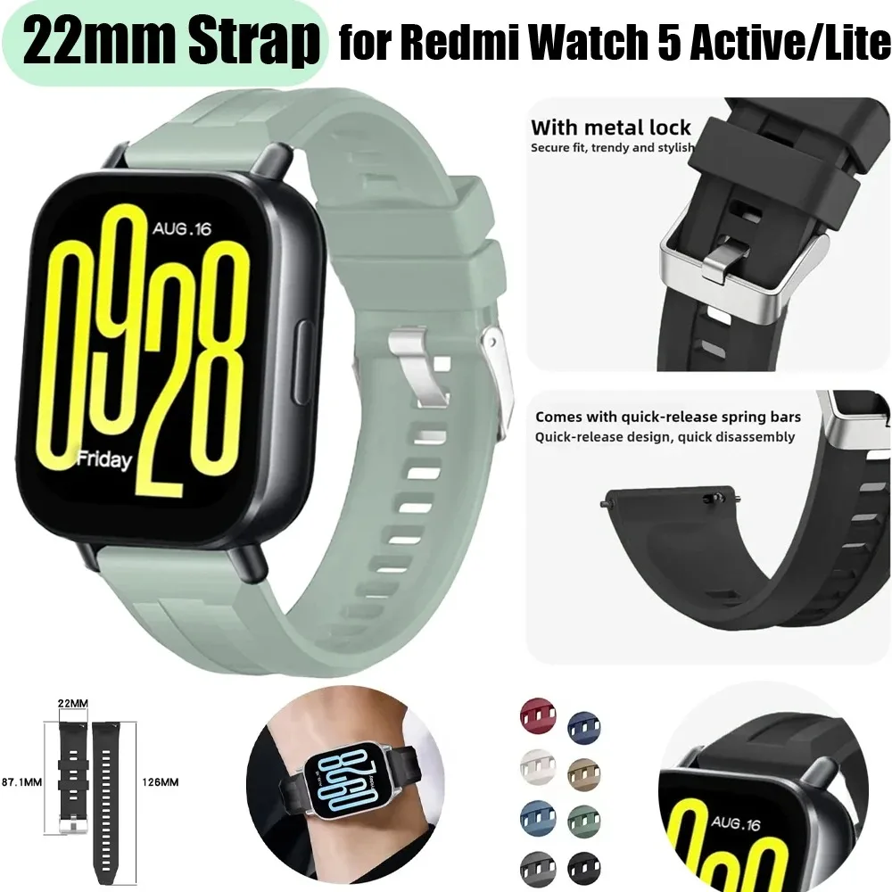 22mm Silikonarmband für Redmi Watch 5 Active/Lite Smartwatch Atmungsaktives Band für Huawei Watch 5 GT6-5-4 Amazfit Active Max Bip 6