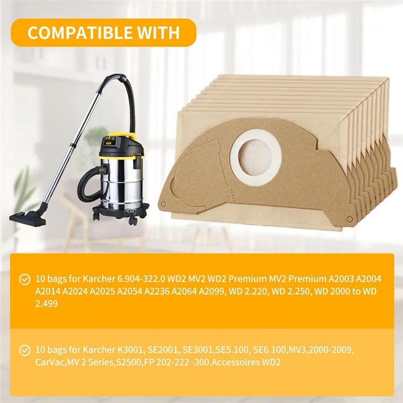 

A47U 20 Pieces Vacuum Cleaner Bag For Karcher WD2 MV2 WD 2.200 WD2250 A2004 A2054 A2099, 6.904-322.0 Robot Vacuum Cleaner Access