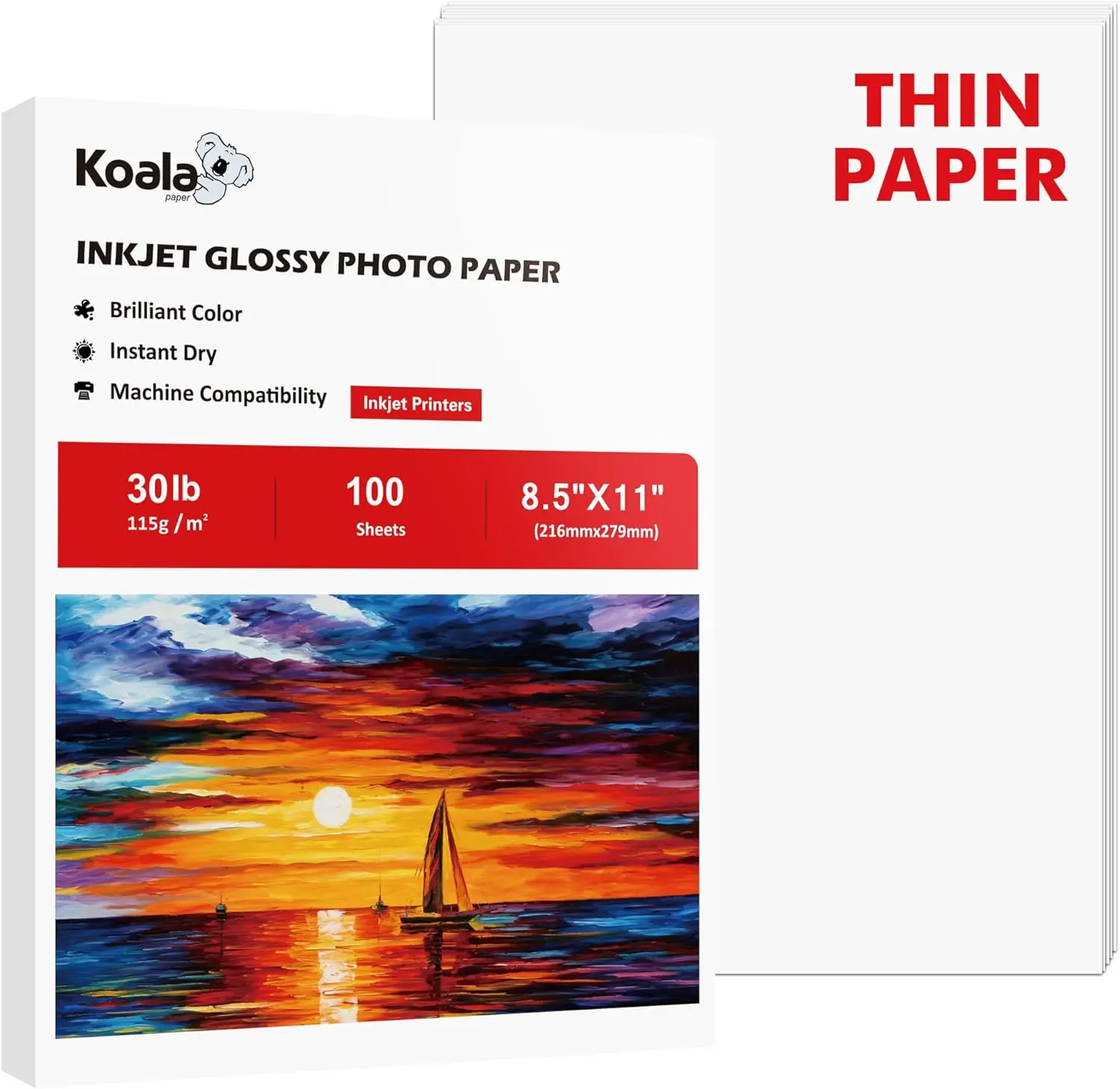 Glossy Inkjet Paper 8.5x11in 100 Sheets 115gsm for Dye Ink