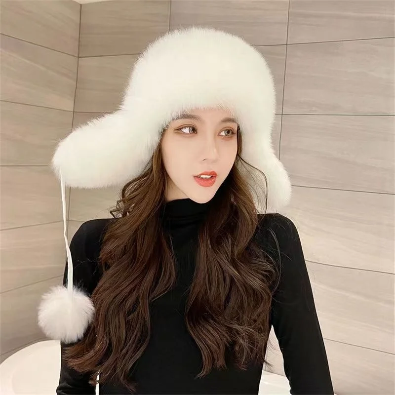 Lei Feng Hat Women's Thickened Warmth Ear Protection Windproof  Hat Winter Faux Fur Hat Outdoor Riding Skiing Faux Fur Cap