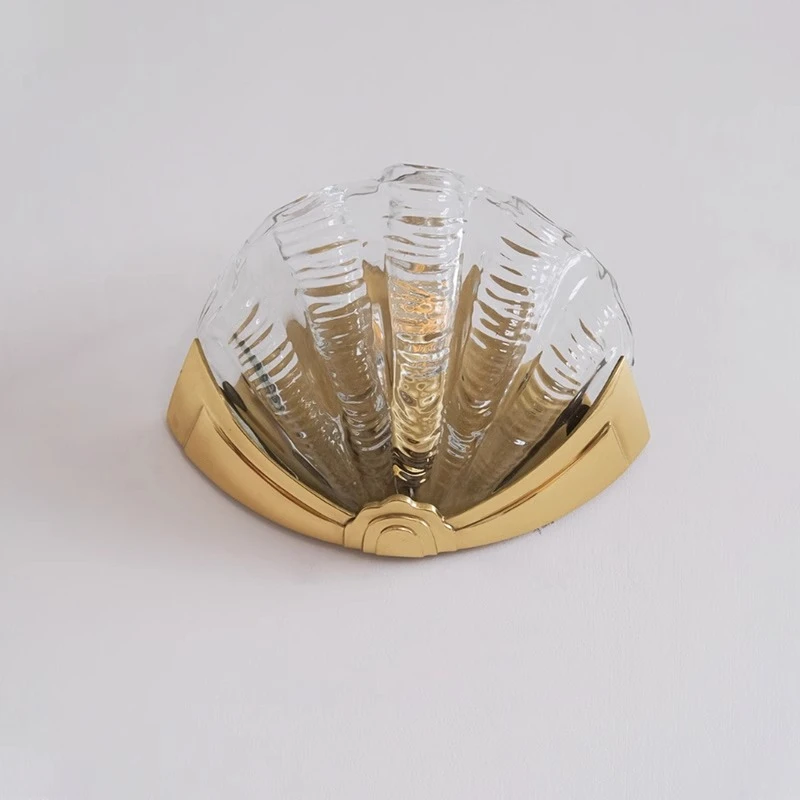 

Nordic Designer Wall Lamp Full Copper Shell Art Glass Lampshade Sconces Parlor Aisle Restaurant Room Atmosphere Ornament Fixture