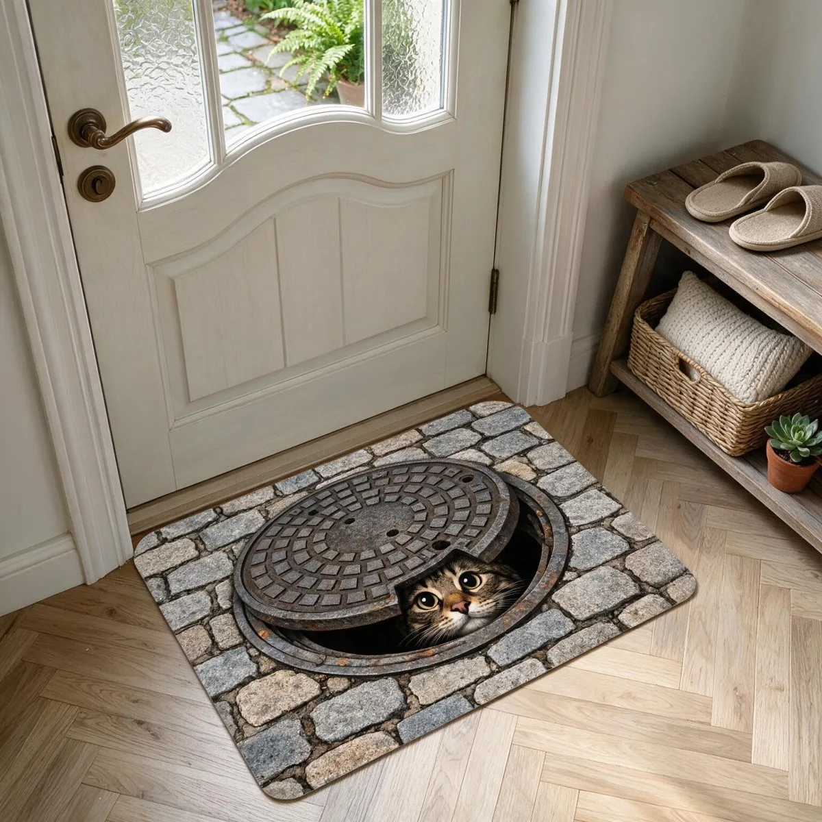 Diatom Mud Door Mat for Daily Entryway Use, Absorbent, Thickened and Durable, Non-Slip Rubber Bottom, Stylish Print