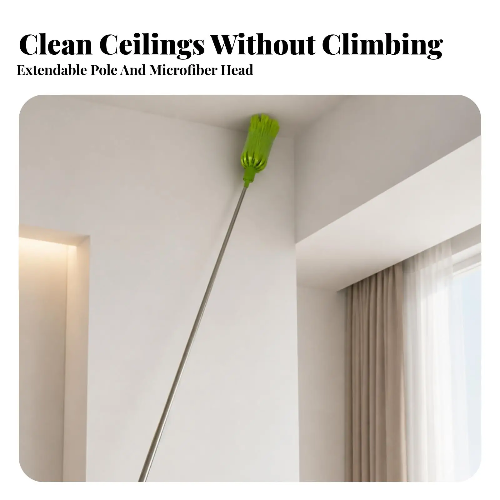 Efficient Dust Collector Pole for Cobweb Removal with Easy Storage Hanging Loop