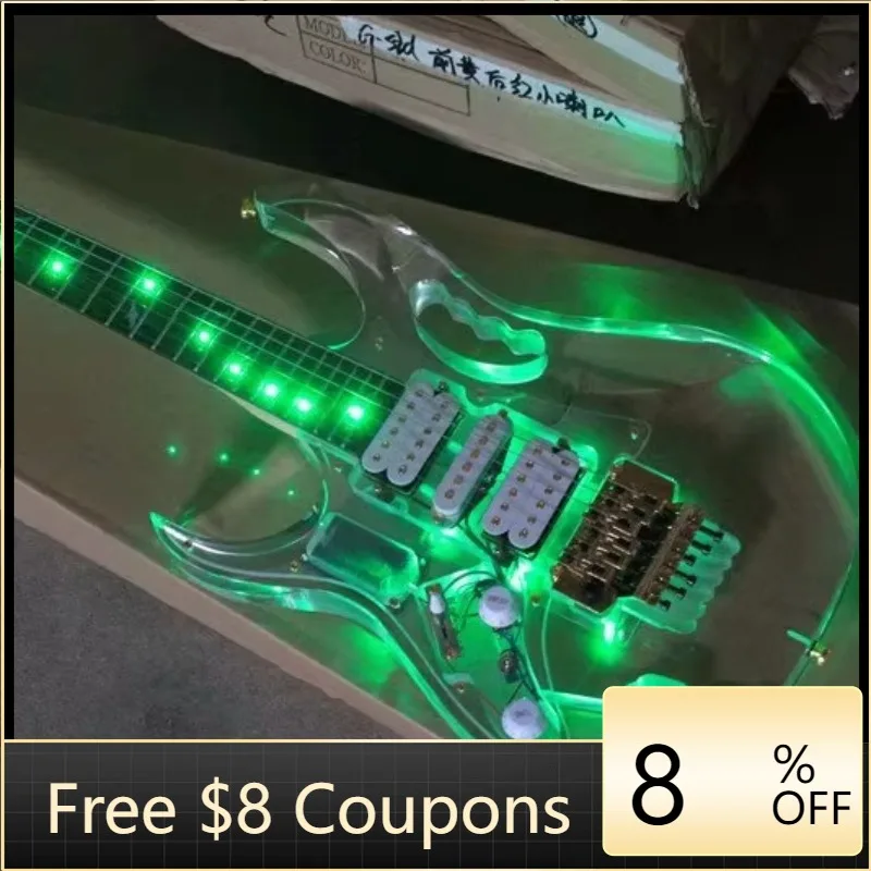 

STLF Flyoung High Quality Right/Left Handed Acrylic Electric Guitar Green LED Lights Plexiglass Electric Guitar