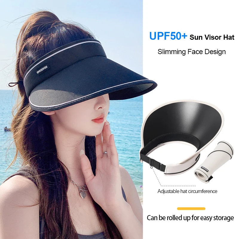Sun Visor Hat for Women Shopping UV Protection Cycling Wide Brim Foldable Travel Slimming Face Beach Hiking Park Empty Top Cap