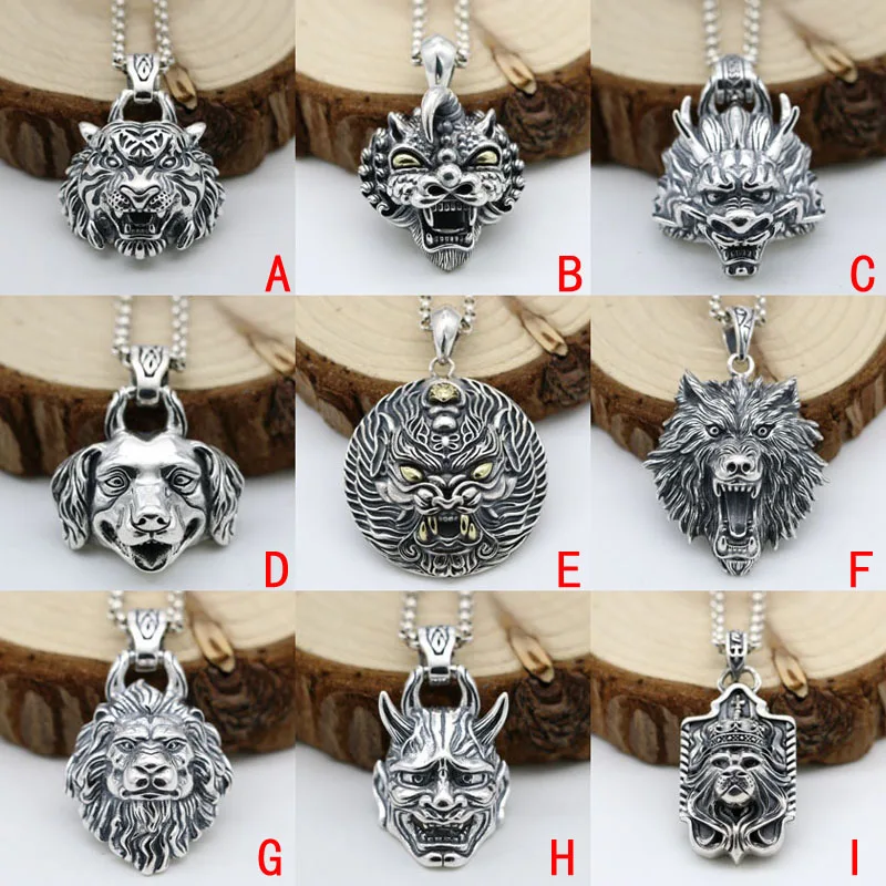 

S925 sterling silver jewelry domineering Pixiu dragon head tiger head necklace pendant male Thai silver retro dog head original