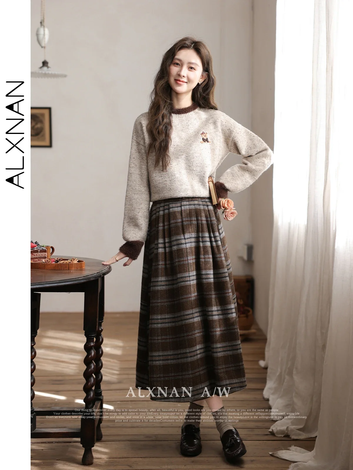 ALXNAN Knitted Women\'s Sweater 2024 Autumn Winter New Round Collar Long Sleeve Female Tops Soft Comfort Pullovers Jumper L33201