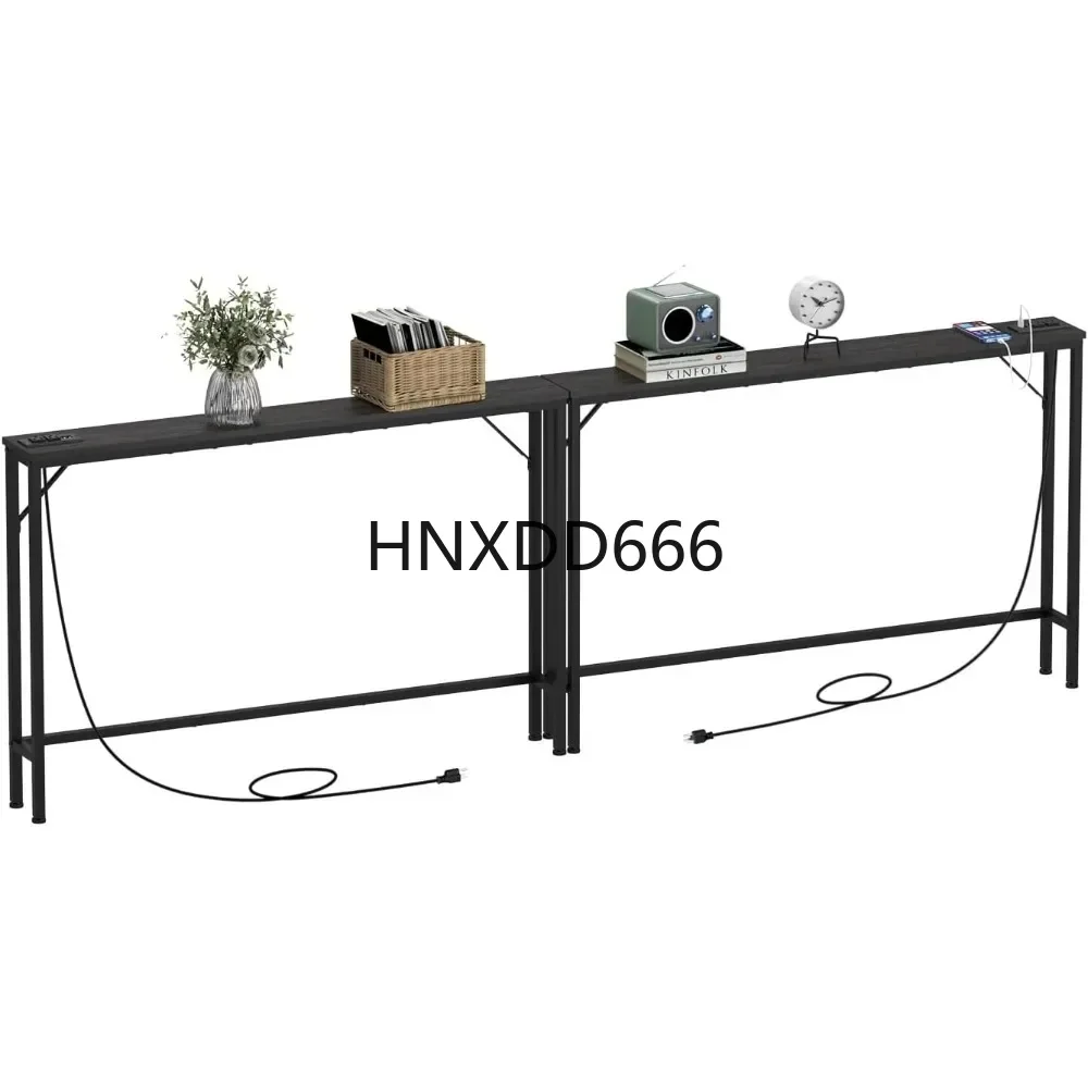 

Skinny 5.9" Console Table 47.24" Narrow Long Sofa Tables with Power Outlets USB Ports Industrial Wooden Entry