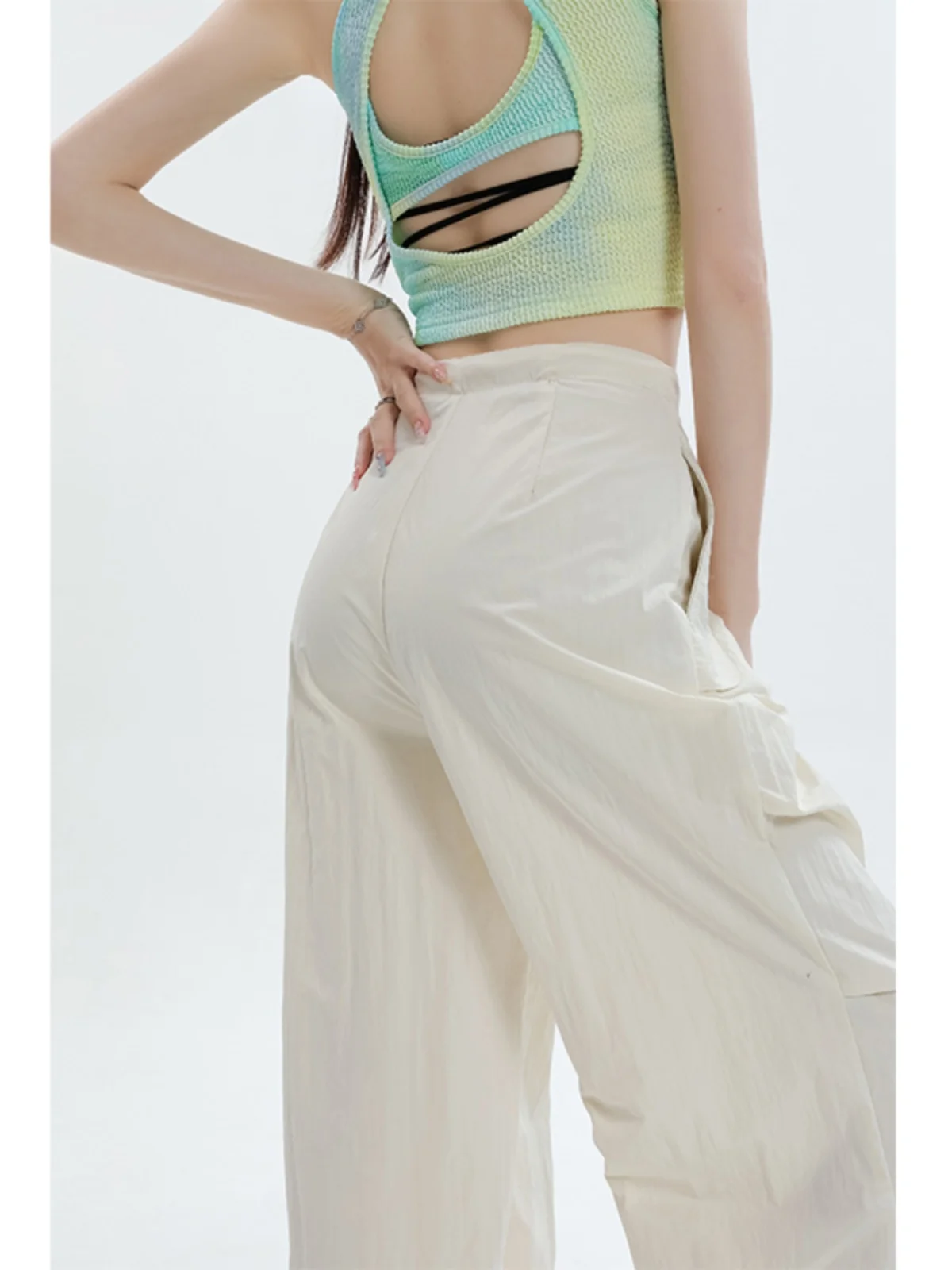 ハイウエスト レディース ワークウェアパンツ クイドライ カジュアル ワイドレッグ 春夏 新デザイン カジュアルパンツ by iji