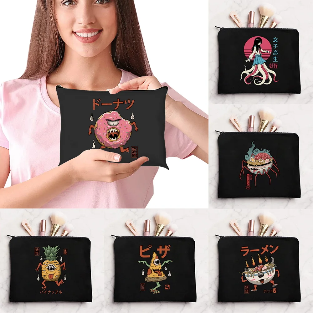 Fashion Cosmetic Bags Canvas Clutch Cute Monster Print Practical Storage Bag Makeup Supplies Gadgets Daily Life Travel Moments