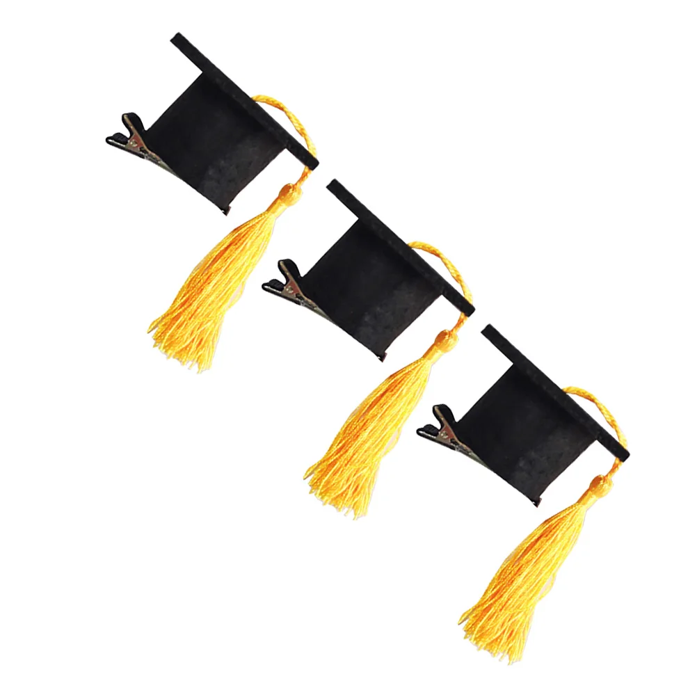 

3Pcs Graduation Party Doctoral Hair Clip Mini Tassel Hat Hairpins Accessories Decoration for Adults Yellow