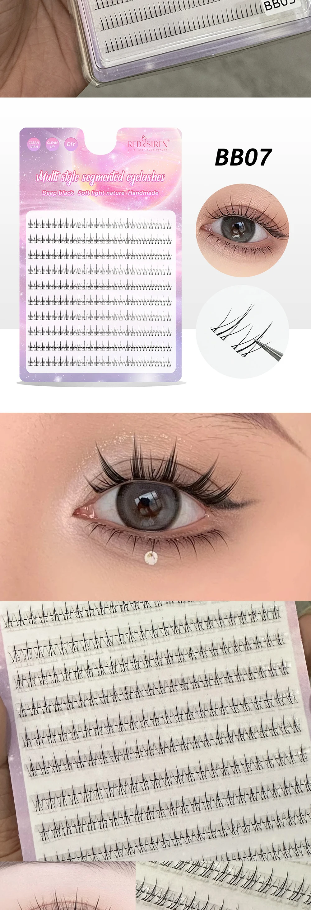 REDSIREN 10 Reihen unter der Wimpern, große Kapazität, Cluster-Wimpern, koreanisches Make-up, natürlicher Look, untere Wimpern – Detail 5