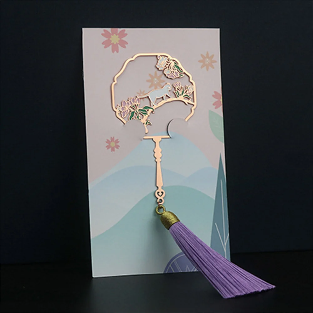 Chinese Design Brass Peacock Group Fan Book Clip Pagination Mark Tassel Student Creative School Stationery Metal Bookmark