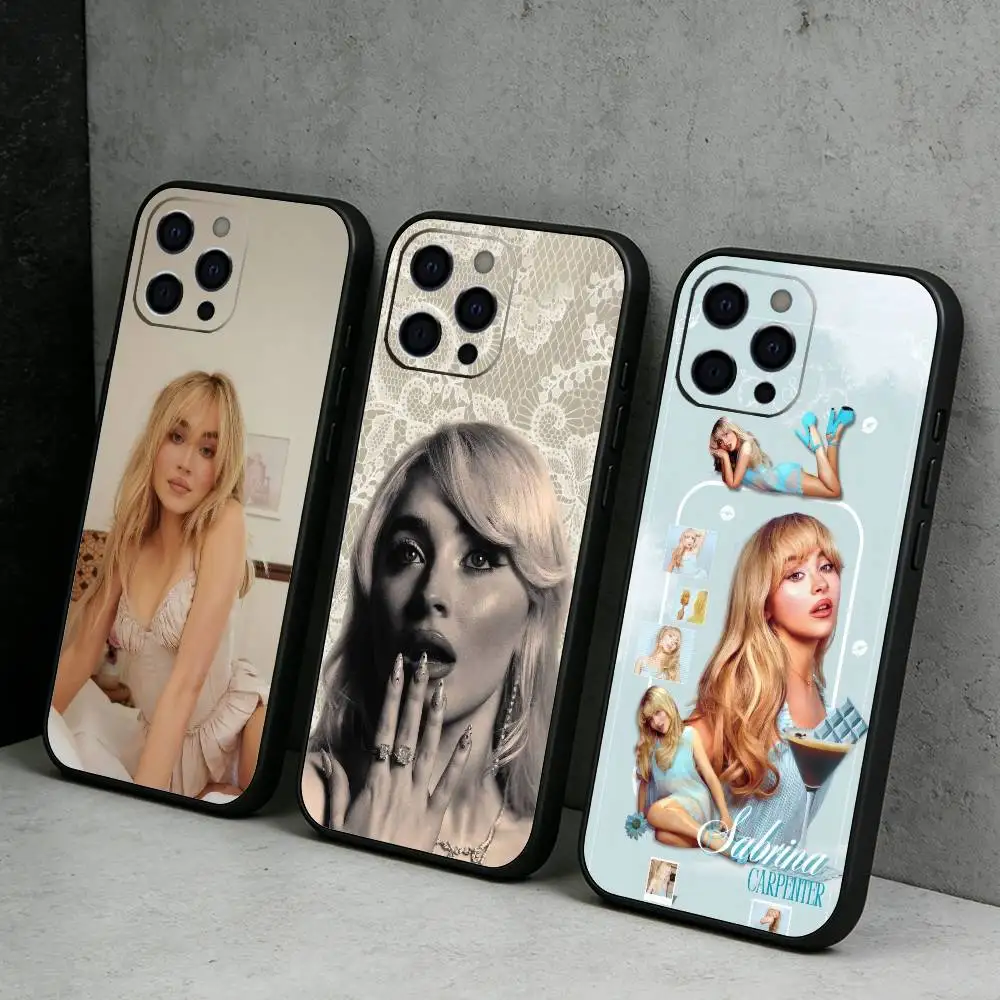 

BEAUTY S-SabrinaS C-Carpenter-r Sab Fan Phone Case For iPhone17,16,15,14,13,12 Plus,Max Soft Silicone Black Cover