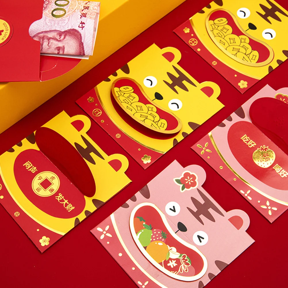 

6 Pcs Red Envelope New Year Paper Envelopes Chinese Money Pocket Festival Year's Lunar Tiger