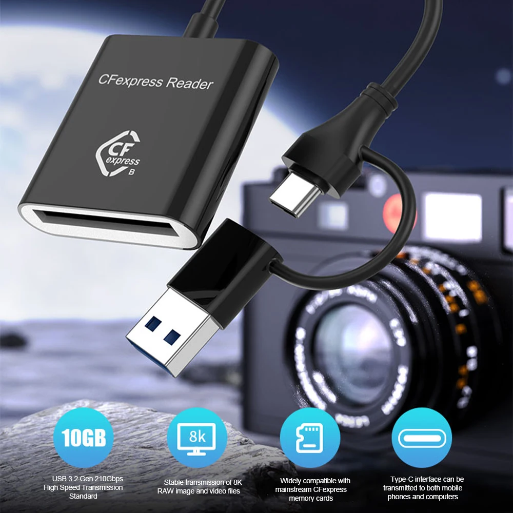 CFexpress نوع B قارئ بطاقات 10Gbps USB3.2 Gen2 محول المحمولة نوع A-C CF Express B قارئ بطاقات لنظام التشغيل Windows XP MAC OS ل SLR