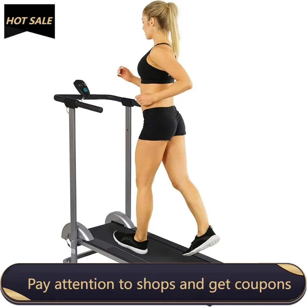 

Foldable Manual Treadmill, Compact Cardio Fitness，Durable Non-Electric Incline Exercise, Walking Tread Pad，Transportation Wheels