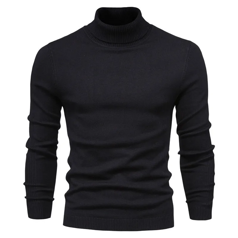 Men's solid color pullover sweater foreign trade high neck men's casual knitwear