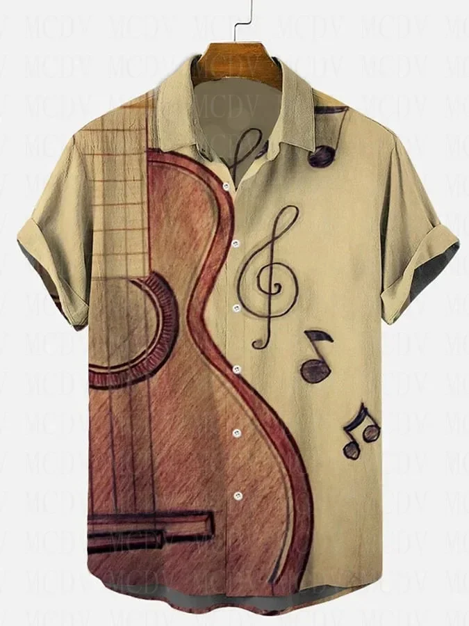 Music Elements Fashion Print Beach Short-Sleeved Top Hawaiian Shirts Summer Women For Men Tops