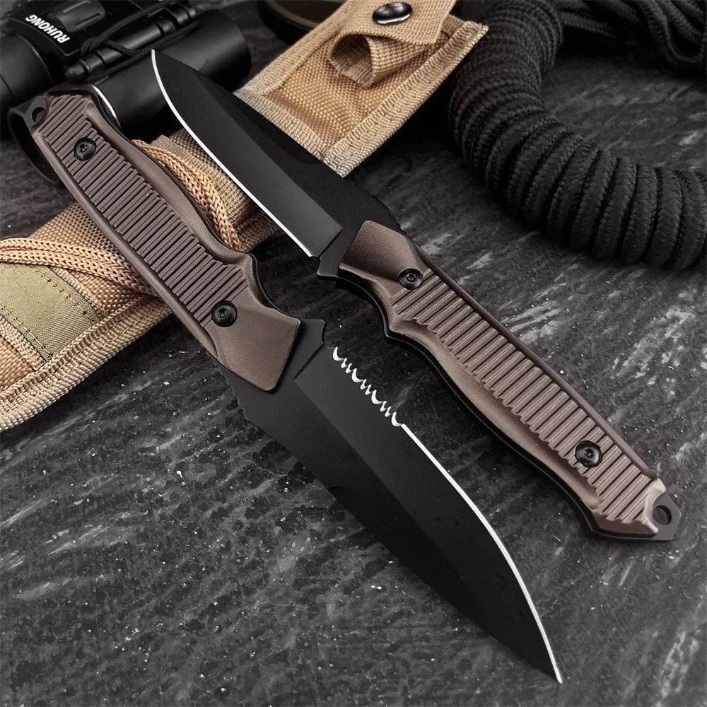 Outdoor 140BK Fixed Blade Straight Knife Serrated Plain Combo Blade Aluminum Handle Survival Tool Gift for Men Camping Hiking