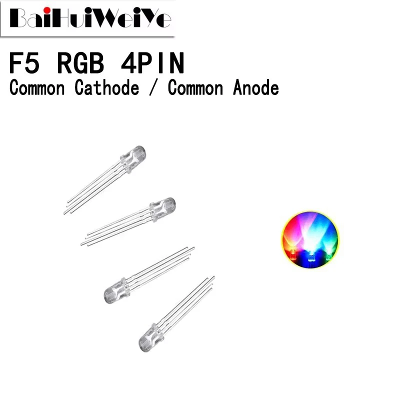 

20 шт. RGB светодиодный общий катод, общий анод 5 мм F5, трехцветные излучающие диоды F5 RGB, рассеянная прозрачная подсветка для Arduino