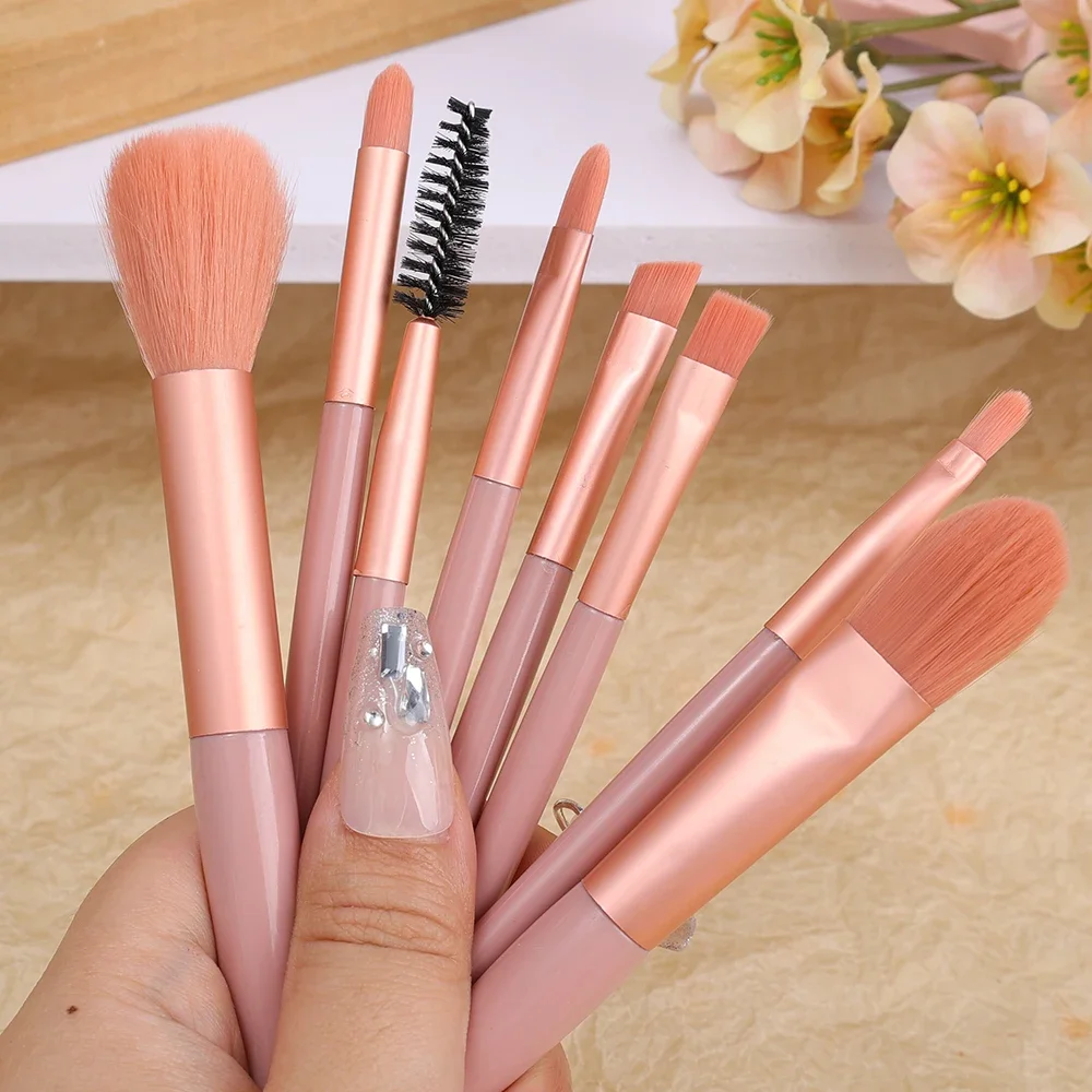 New 8pcs Mini Make Up Brushes Set Cosmetic Powder Eye Shadow Foundation Blush Concealer Beauty Makeup Portable Brushes Tools