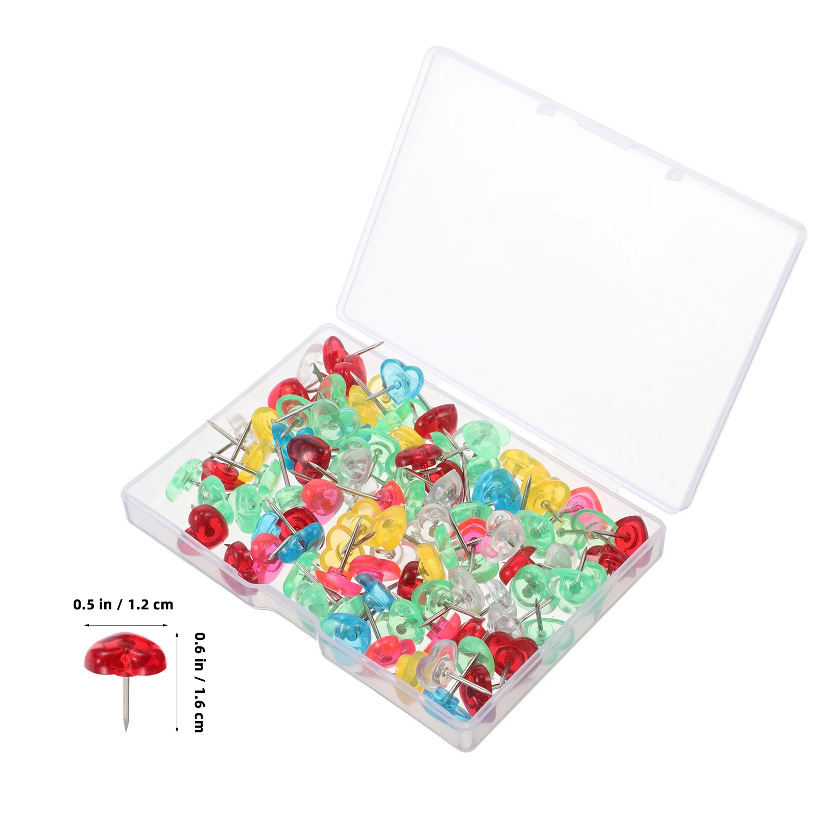 100Pcs Heart Thumbtacks Plastic Decorative Push Pins for Bulletin Boards Photo Walls Home Office School