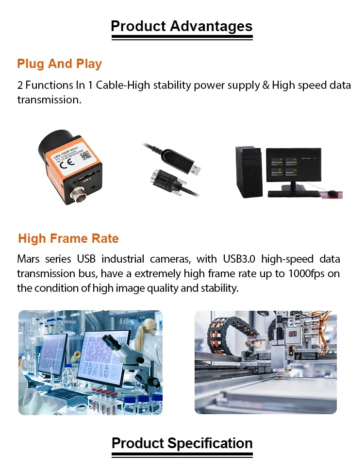 مورد مؤهل 1.3MP 1500fps ROI 640*200 C Mount USB3.0 مسح منطقة المصراع العالمي عالي السرعة Ca ميرا لالتقاط الحركة