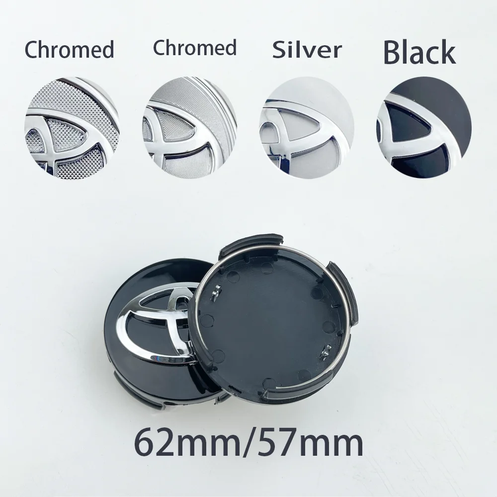 4Pcs/Lot 62mm 57mm Black Silver Car Wheel Center Cap Logo Hub Cover wheel cover Badge Emblem For Toyota Styling Accessories