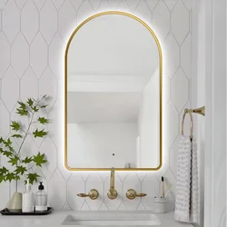 Smart Makeup Mirror,Mirror with LED Light,Bathroom Mirror with Defogging Function,Al Arched Frame Available in Gold or Black