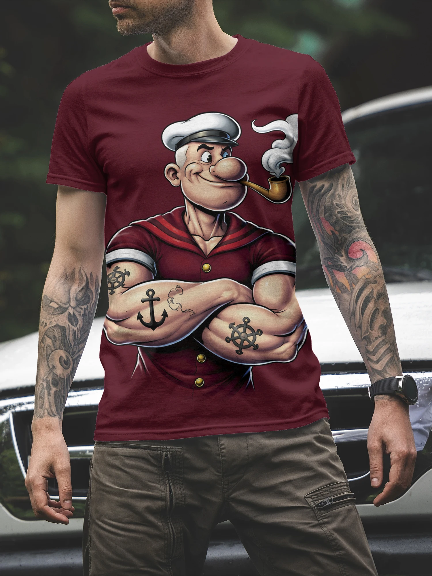 Camiseta informal diaria para hombre con estampado humorístico con temática de Halloween y el Día de Muertos, camiseta informal con cuello redondo para hombre