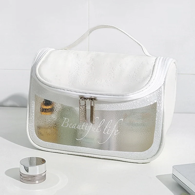 Trousse cosmétique portable pour femme, trousse de maquillage, rangement de voyage, toilette, organisateur, étanche, PVC, transparent, fermeture éclair