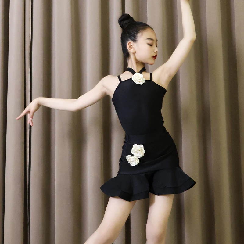 

Customized Women's Adult Latin Dance Dress Girls' Black Elegant Practice Dress Children's Performance Skirt Tassel Dress Faldas