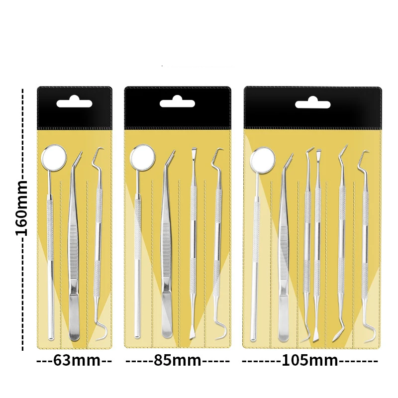 Outils de Nettoyage Dentaire en Acier Inoxydable, Miroir, Double Sonde, Faucille, Houe, Produits, Kit de Soins Buccaux