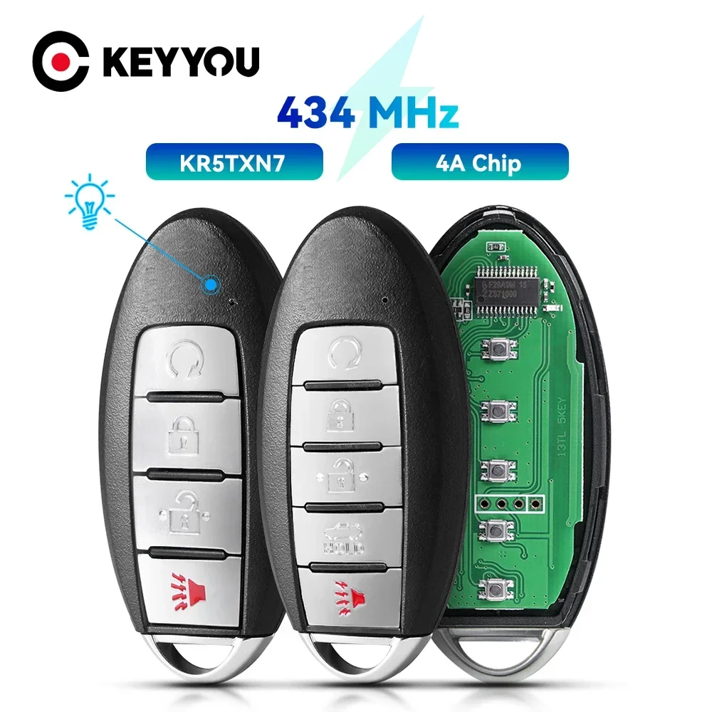 KEYYOU 2x 4/5 Buttons S180144904/S180144906 KR5TXN7 433MHz 4A Smart Remote Car Key For Nissan Pathfinder Murano Maxima 2019-2021