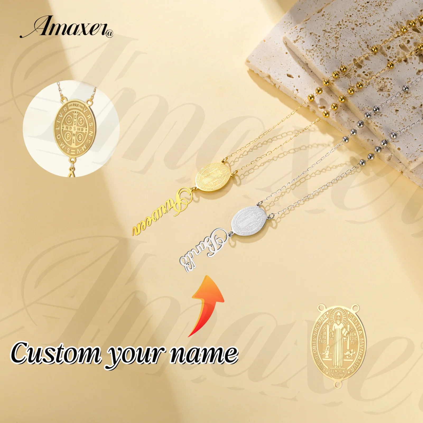 Custom Personalized Name Saint Benedict/Michael Medal Necklace for Men Women Bible Verse Protection Catholic Jewelry Gifts - view 2