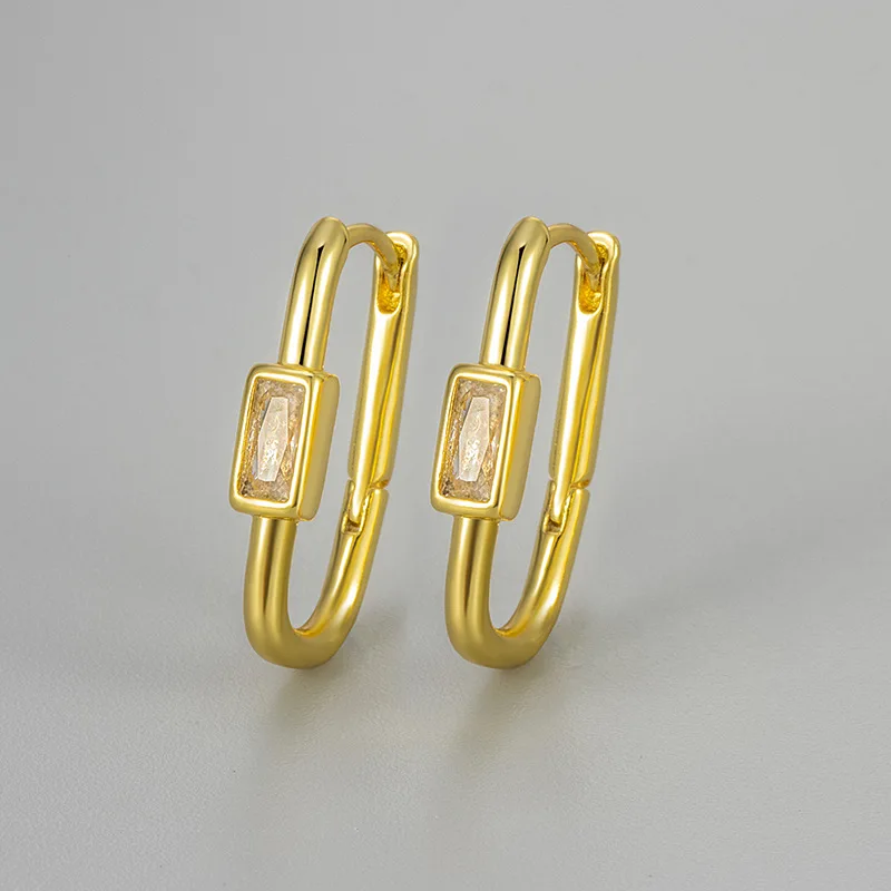 Vintage Square Zircon Double Hoop Earrings For Women, Copper Jewelry, Classic Fashion, Full Match, Simple Pop Gifts New