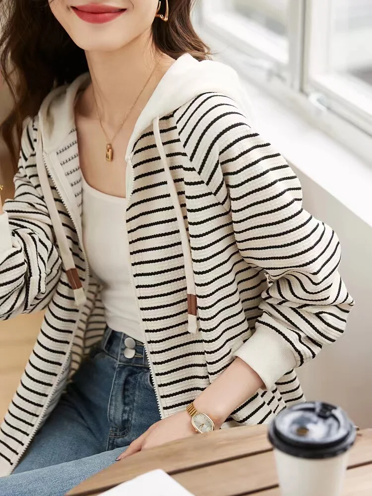 سترة نسائية كاجوال ذات شريط واحد بغطاء للرأس طويلة Sve للربيع والخريف عادية ورقيقة للتنقل مادة أخرى... #5