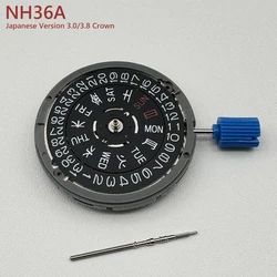 Genuine Black Japanese NH36A Mechanical Movement Crown at 3.0/3.8 O'clock High Accuracy 34 Jewels NH36 4R36A Black Japanese Disc