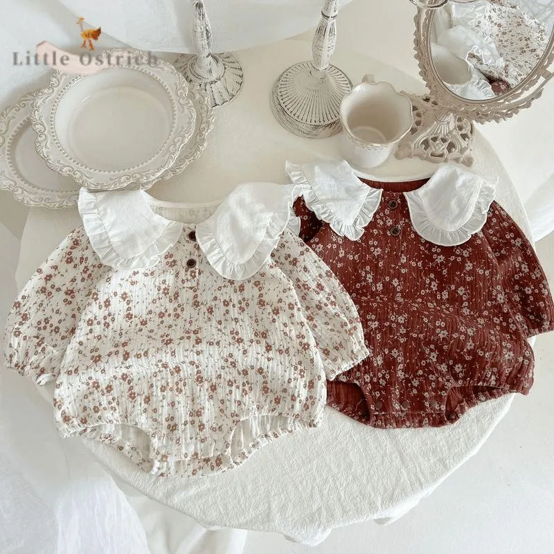 

Newborn Baby Girl Cute Cotton Floral Romper Infant Toddler Sailor Collar Long Sleeve Lace Jumpsuit Spring Baby Clothes 3M-2T