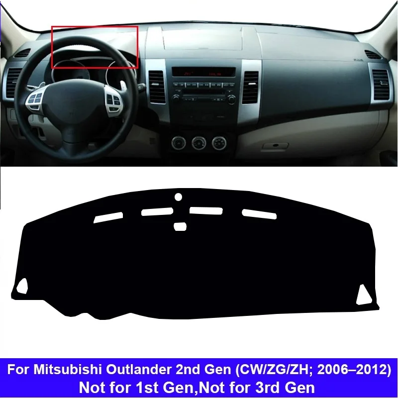 

For Mitsubishi Outlander 2nd Gen CW/ZG/ZH 2006 – 2012 Car Dashboard Cover Dash Mat Carpet Rug Fit 2 Layers Sunshade Auto Cape