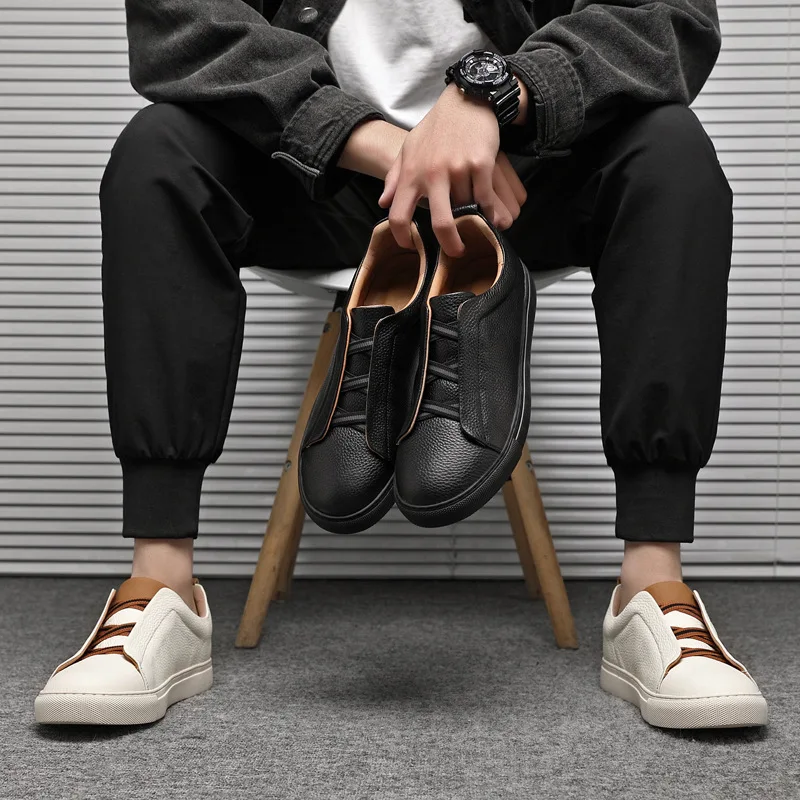 Men's Casual Business Shoes 2025 New Model Layered Cowhide Slip-On round Toe Thickened Rubber Bottom Comfortable Spring Autumn
