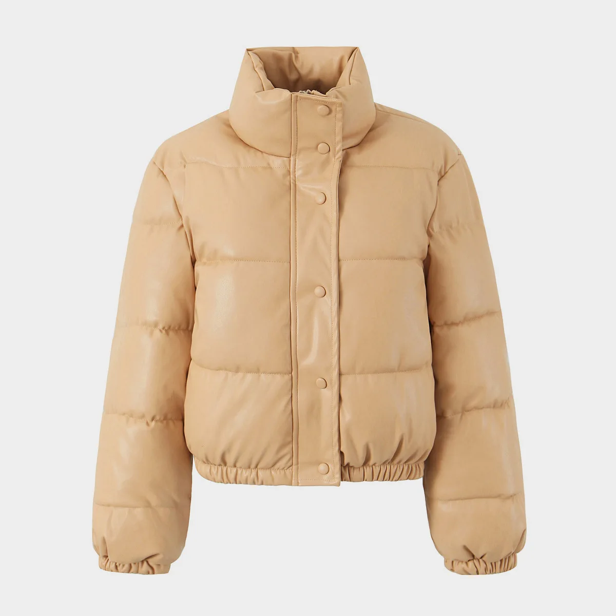 Korean Stand Collar Cropped Jacket Winter Coat Women's Clothing Trend Puffer Jackets Warm Streetwear Knit Patchwork Long Sleeve