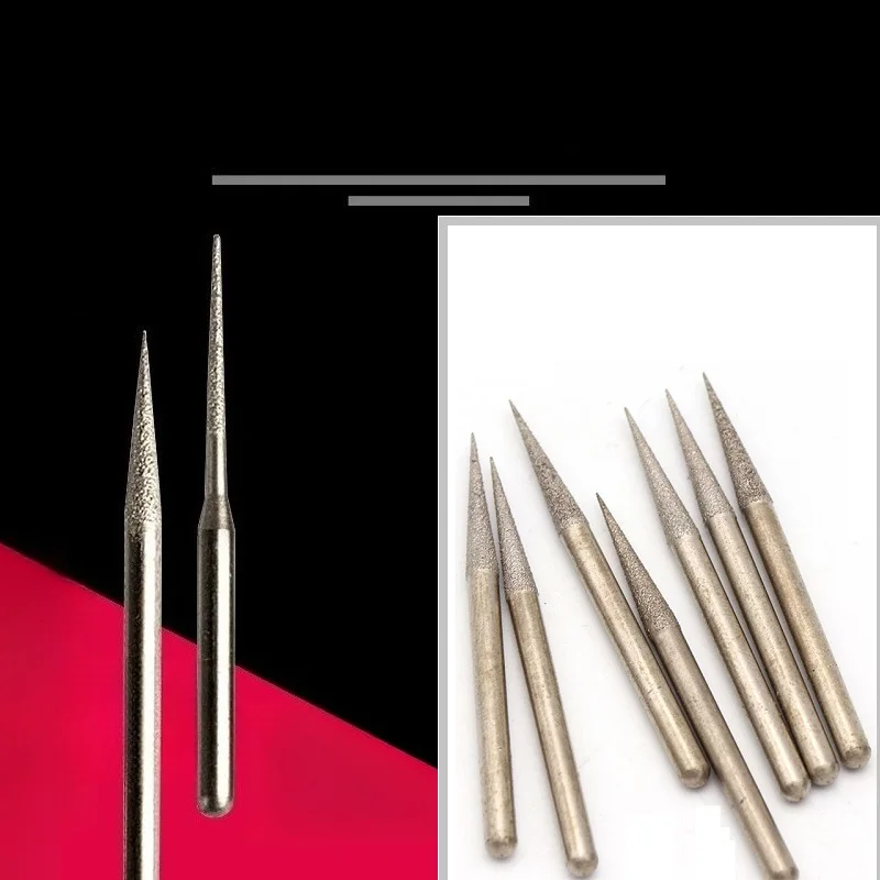 

3mm Shank Pointed Shape Brazed Diamond Grinding Head Burrs Carving Peeling Bits For Jade Stone Glass Metal Ceramic Mill