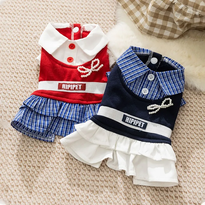 

Dog Plaid Skirt Preppy Style Pet Shirt Teddy Skirt Puppy Warm Clothes Bichon Frise Sweet Pullover College Style Plaid Dog Dress