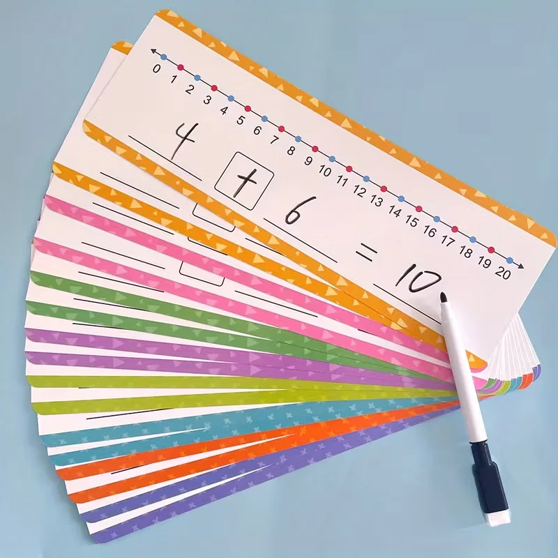 

16 PCS Number Line Math Flash Cards,0-20 Addition & Subtraction Practice Cards,Learning Tool for Preschool & Kindergarten Math