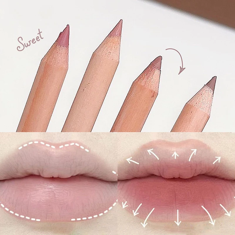 Delineador de labios mate de madera, lápiz labial sin contorno de Color, duradero, fácil de afilar, lápiz labial perfecto para contorno de labios