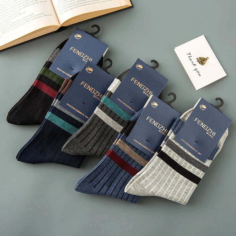 5 Pairs Autumn And Winter Men's Warm Casual Mid Tube Socks High-quality Warm Sweat-absorbing Thickened Cotton Socks Wholesale