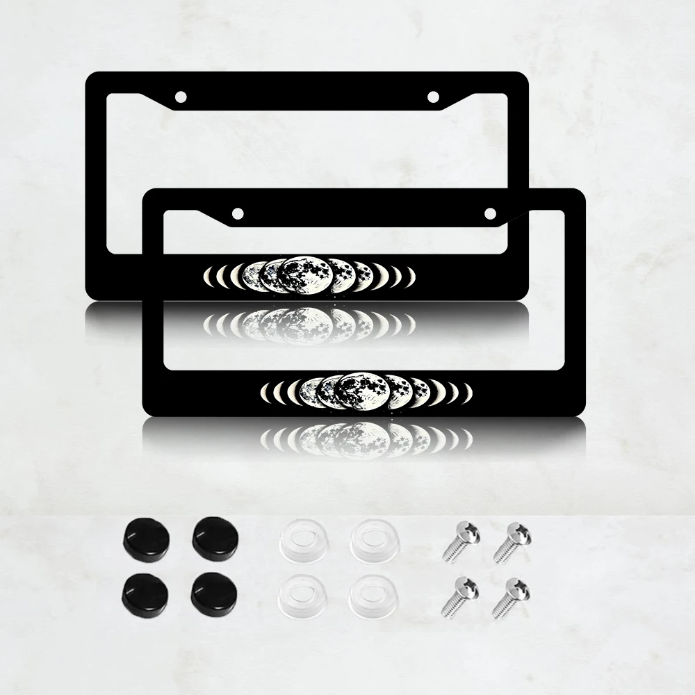 

2PC License Plate Frame Aluminum Moon Phase Change Car License Plate Accessory Decorative 2 Holes and Screws Fits US Standard