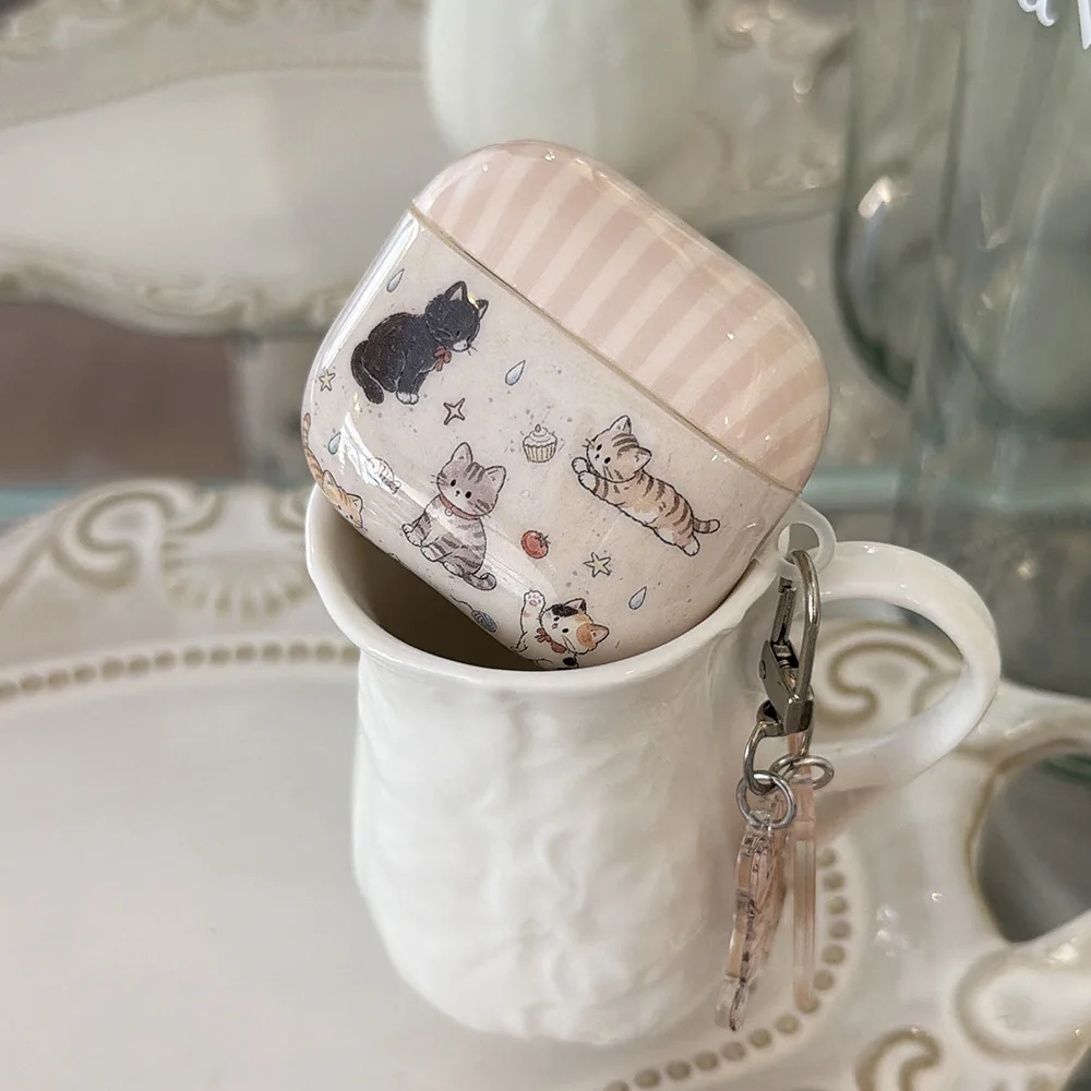 Cute Cartoon Cat Milk Tea Color Headphone Case for Apple AirPods Pro 3 Soft Protective Cover for AirPods 1 2 3 4 Pro 2 Shell